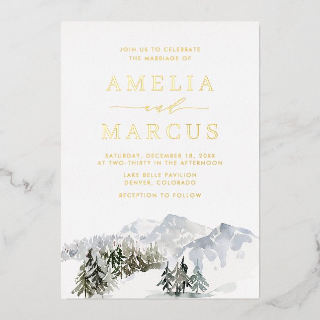 Invitation En Aluminium Enchanted SnowWinter Forest Mariage de bois (Recto)