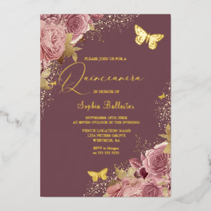 Invitation En Aluminium Enchanted Sophia Papillon Quinceanera Doré