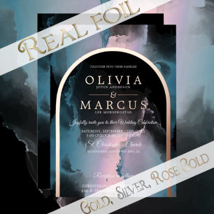 Invitation En Aluminium Encre d'alcool Ethereal Dusty Turquoise et Rose ro