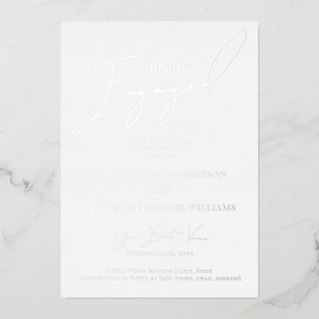 Invitation En Aluminium Enfin Engagé Script Photo Fête de Fiançailles (Recto)