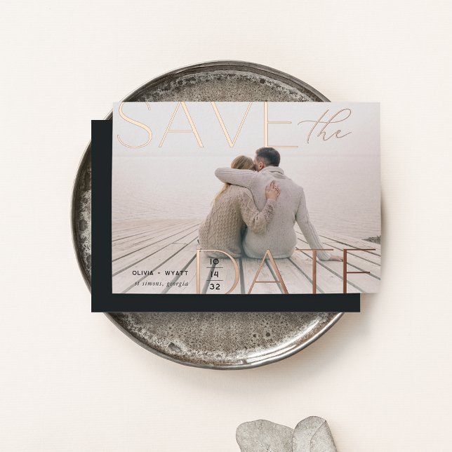 Invitation En Aluminium Énoncé moderne | Photo horizontale Enregistrer la  (Créateur téléchargé)