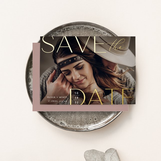 Invitation En Aluminium Énoncé moderne | Photo horizontale Enregistrer la  (Créateur téléchargé)