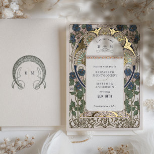 Invitation En Aluminium Enregistrer la date Bougainvillea Marine Blue Gold