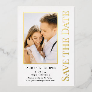 Invitation En Aluminium Enregistrer La Date Elegant Moderne Mariage Or