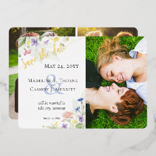Invitation En Aluminium Enregistrer la date Fleur sauvage aquarelle Mariag
