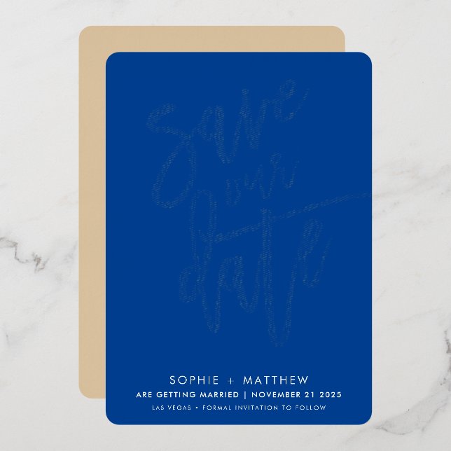 Invitation En Aluminium ENREGISTRER LA DATE script de calligraphie moderne (Recto/Verso)