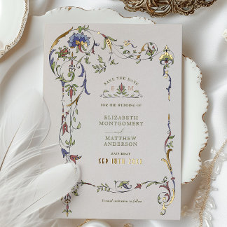 Invitation En Aluminium Enregistrer La Date Vintage Victorian Floral Maria