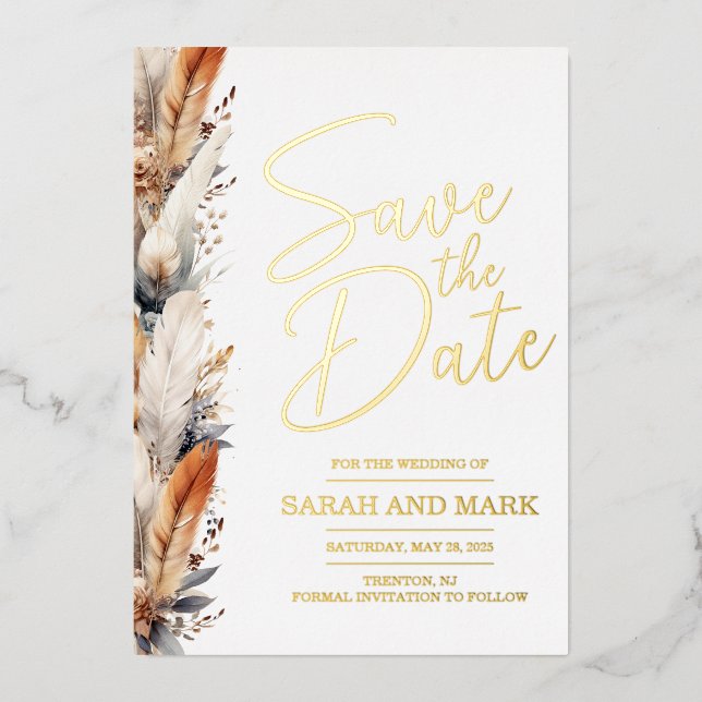 Invitation En Aluminium Enregistrez la date moderne Boho avec dos photo |  (Recto)