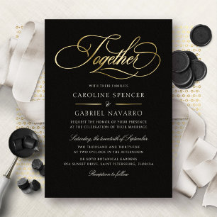 Invitation En Aluminium Ensemble Élégant Calligraphie Mariage Formel