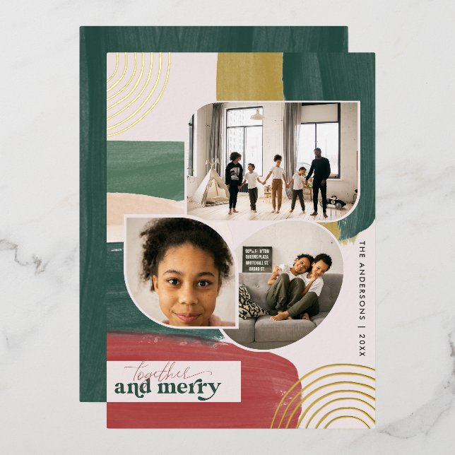 Invitation En Aluminium Ensemble & Joyeux | Photo Abstraite moderne Noël (Recto/Verso)