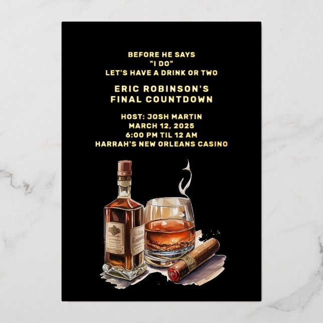 Invitation En Aluminium Enterrement de vie de garçon avec cigare (Recto)