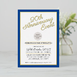 Invitation En Aluminium ENTREPRISE ANNIVERSAIRE PARTI logo moderne or bleu