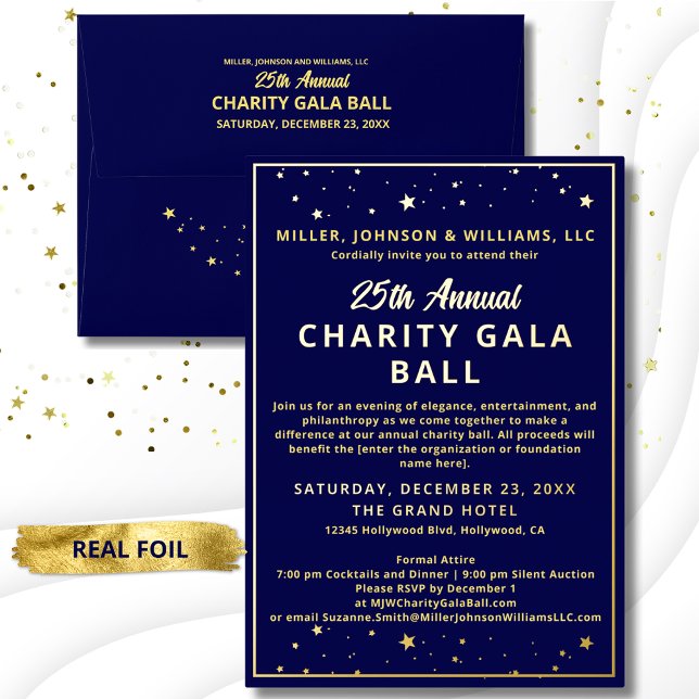 Invitation En Aluminium Entreprise Élégante Charity Gala Ball Blue Budget (Elegant Charity Gala Ball invitation with real gold foil accents.)