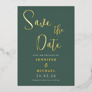 Invitation En Aluminium Épargne Vert Sage Mariage Date Feuille D'Or