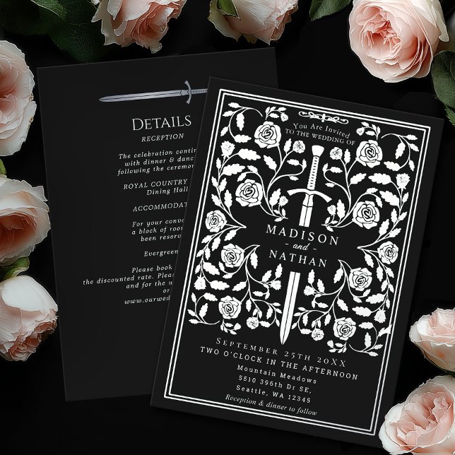 Invitation En Aluminium Épée de mariage médiévale royale argentée détails  (Créateur téléchargé)