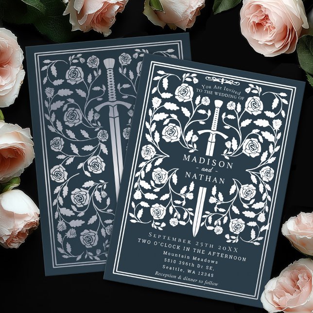 Invitation En Aluminium Épée de mariage royale médiévale grise argentée (Créateur téléchargé)