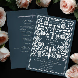 Invitation En Aluminium Épée de mariage royale médiévale grise argentée Dé