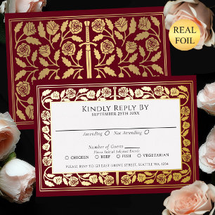 Invitation En Aluminium Épée dorée médiévale rouge RSVP mariage royal