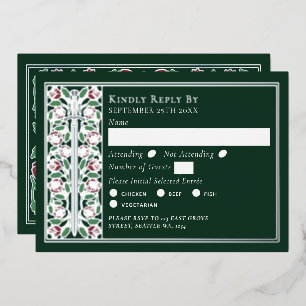Invitation En Aluminium Épée florale médiévale verte argentée RSVP de mari