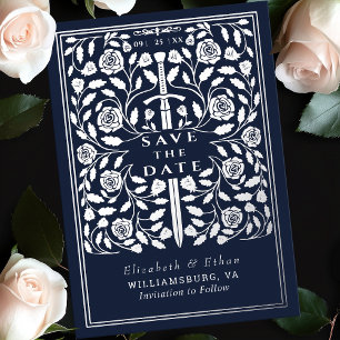 Invitation En Aluminium Épée Médiévale Royale Bleue Mariage Enregistrer la