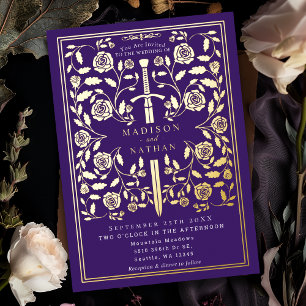 Invitation En Aluminium Épée médiévale royale violette de mariage