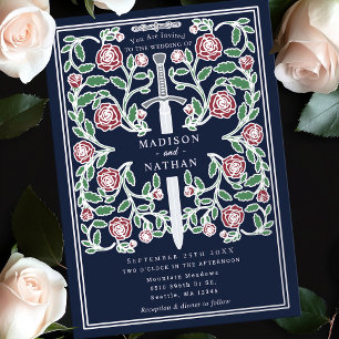 Invitation En Aluminium Épée Royale Bleue Argent Mariage Médiéval Fantasti