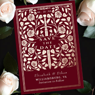 Invitation En Aluminium Épée Royale Médiévale Rouge Save the Date de Maria