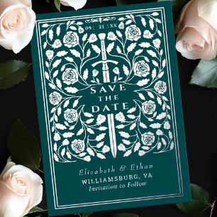 Invitation En Aluminium Épée Royale Médiévale Turquoise Mariage Enregistre