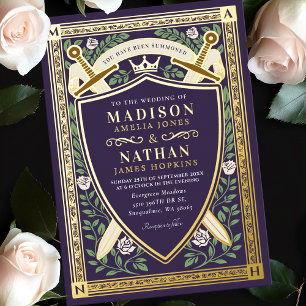 Invitation En Aluminium Épées Florales Fantastiques Bouclier Monogramme Ma