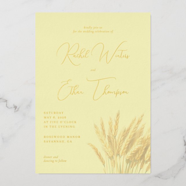 Invitation En Aluminium Épis de blé jaune élégants (Recto)