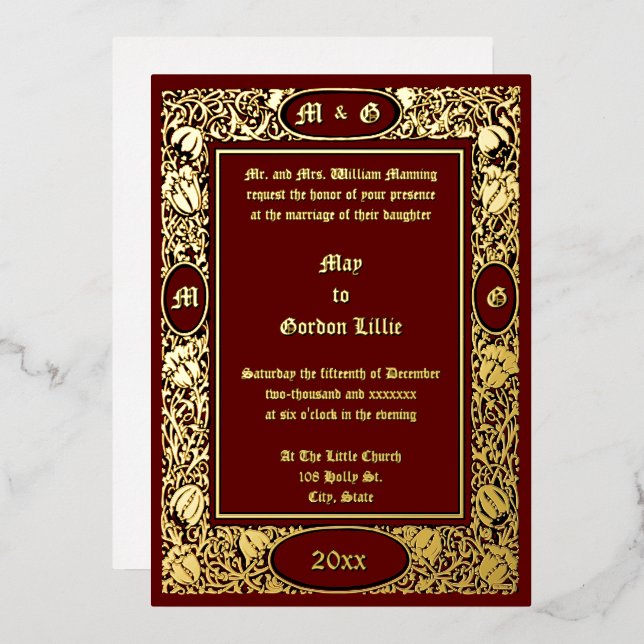 Invitation En Aluminium Ere victorienne 1896 Art Nouvea Floral Mariage (Recto/Verso)