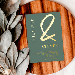 Invitation En Aluminium Esage vert chic or ampersand noms photo mariage