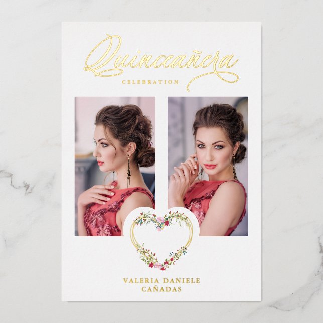 Invitation En Aluminium Espagnol Quinceañera Romantique Rouge rose nuances (Recto)