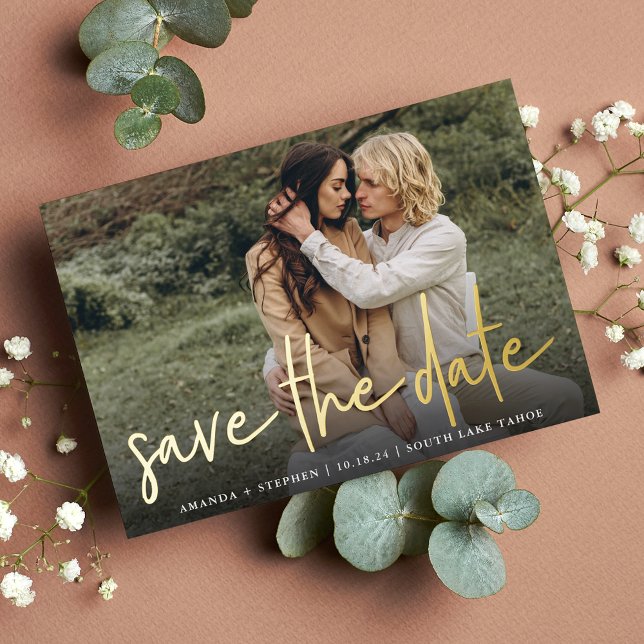 Invitation En Aluminium Esquisse décontractée | Photo Enregistrer La Date (Créateur téléchargé)