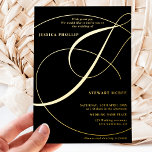 Invitation En Aluminium Estompe de script noir calligraphie or mariage<br><div class="desc">Chic et élégant véritable feuille d'or calligraphie faire-part de mariage avec et fleurit l'esperluette. Avec un magnifique script de calligraphie de brosse.</div>