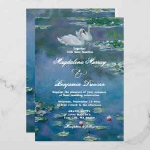 Invitation En Aluminium Étang de cygnes nénuphars inspirés de Monet Art Ma