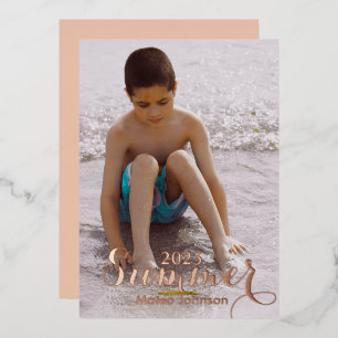 Invitation En Aluminium Été Photo Gold Bold Pressée