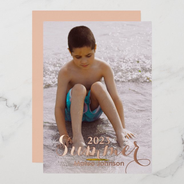 Invitation En Aluminium Été Photo Gold Bold Pressée (Recto/Verso)