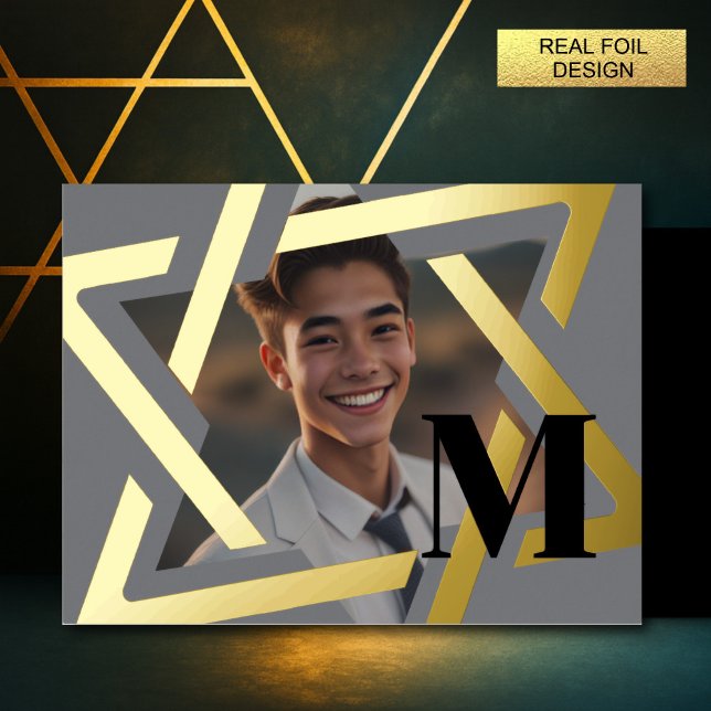 Invitation En Aluminium Étoile audacieuse de David Photo Merci Monogramme (Créateur téléchargé)