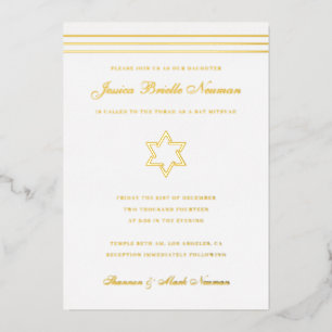 Invitation En Aluminium Étoile Bat mitzvah à rayures traditionnelle de Dav