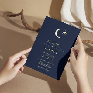 Invitation En Aluminium Étoile céleste minimaliste Lune Golden Foil