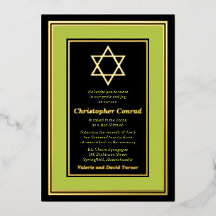 Invitation En Aluminium Étoile de David Bar Mitzvah en feuille d'or vert c