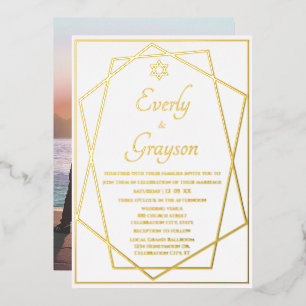 Invitation En Aluminium Étoile juive Cadre géométrique Or Mariage   