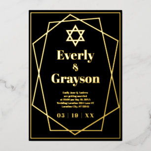 Invitation En Aluminium Étoile juive cadre géométrique or mariage feuille
