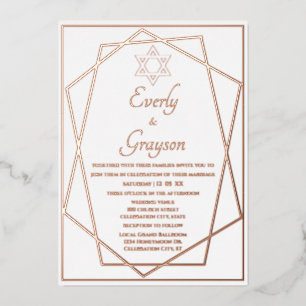 Invitation En Aluminium Étoile juive Cadre géométrique Rose Or Mariage   