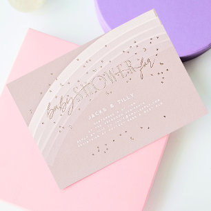 Invitation En Aluminium Étoiles Arc-en-Ciel Baby Shower Moderne Rose Or