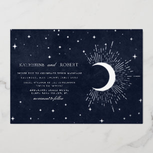 Invitation En Aluminium étoiles argentées bleu minuit céleste Mariage