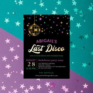 Invitation En Aluminium Étoiles de boule disco dorée célibataire dernière