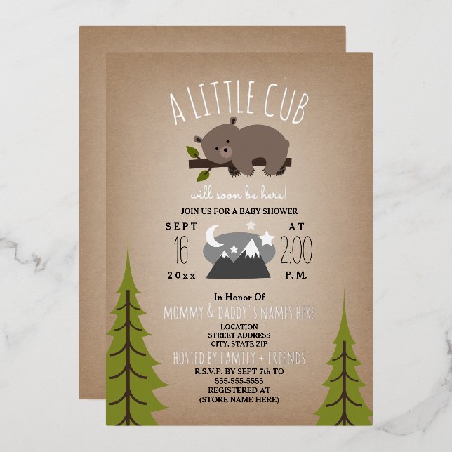 Invitation En Aluminium Étoiles de l'ours couché Baby shower Cardstock (Recto/Verso)