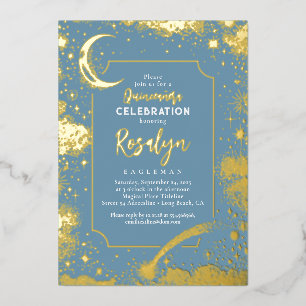 Invitation En Aluminium Étoiles d'or célestes et lune Nuit Quinceanera